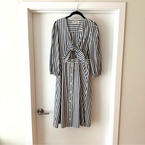 madewell shimmer stripe cut out midi dress